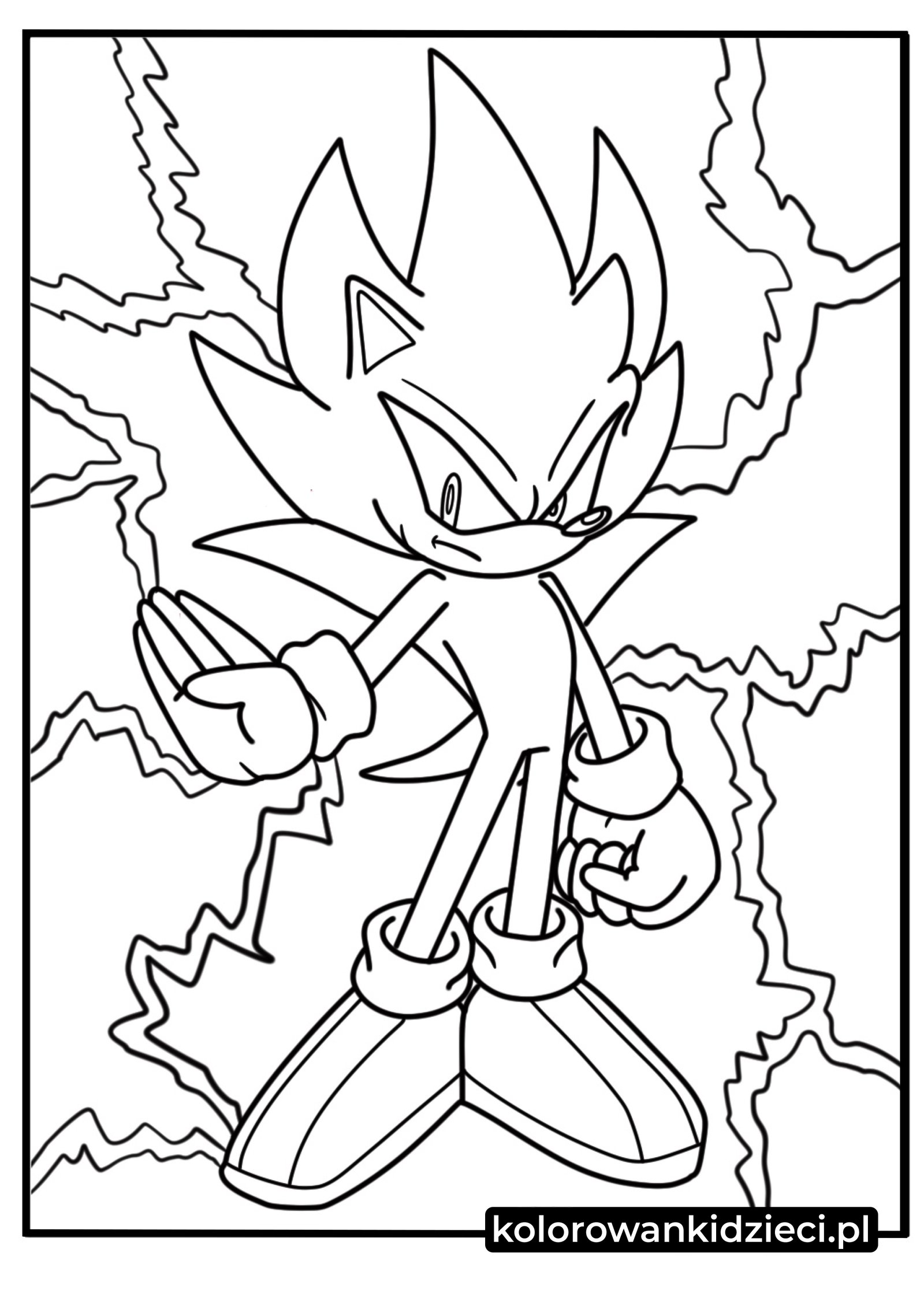 Kolorowanka Hyper Sonic pokonujący przeciwnika przedstawiająca najpotężniejszą formę jeża z błyskawicami