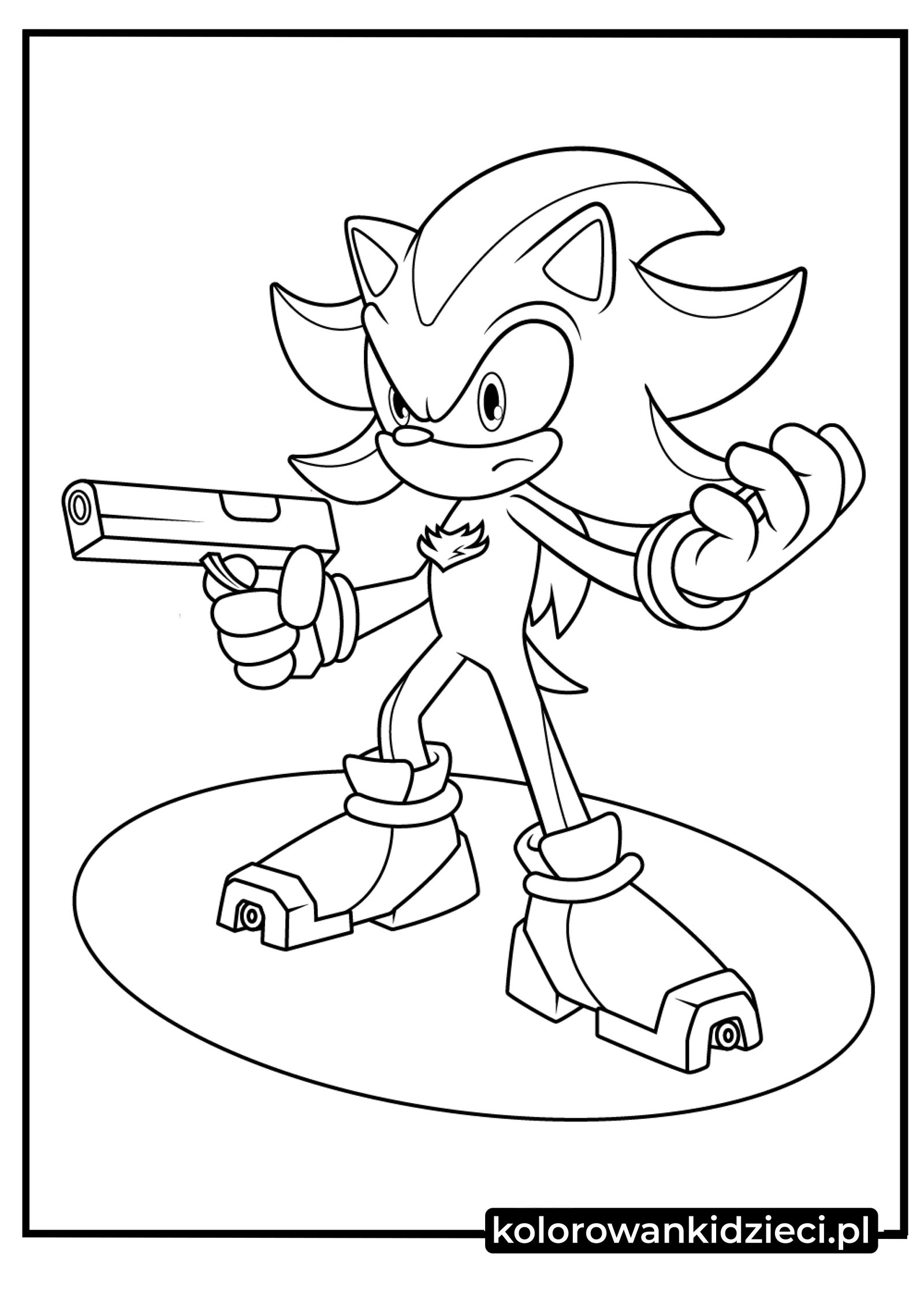 Shadow the Hedgehog kolorowanki pistoletem – mroczny bohater Sonic trzymający broń