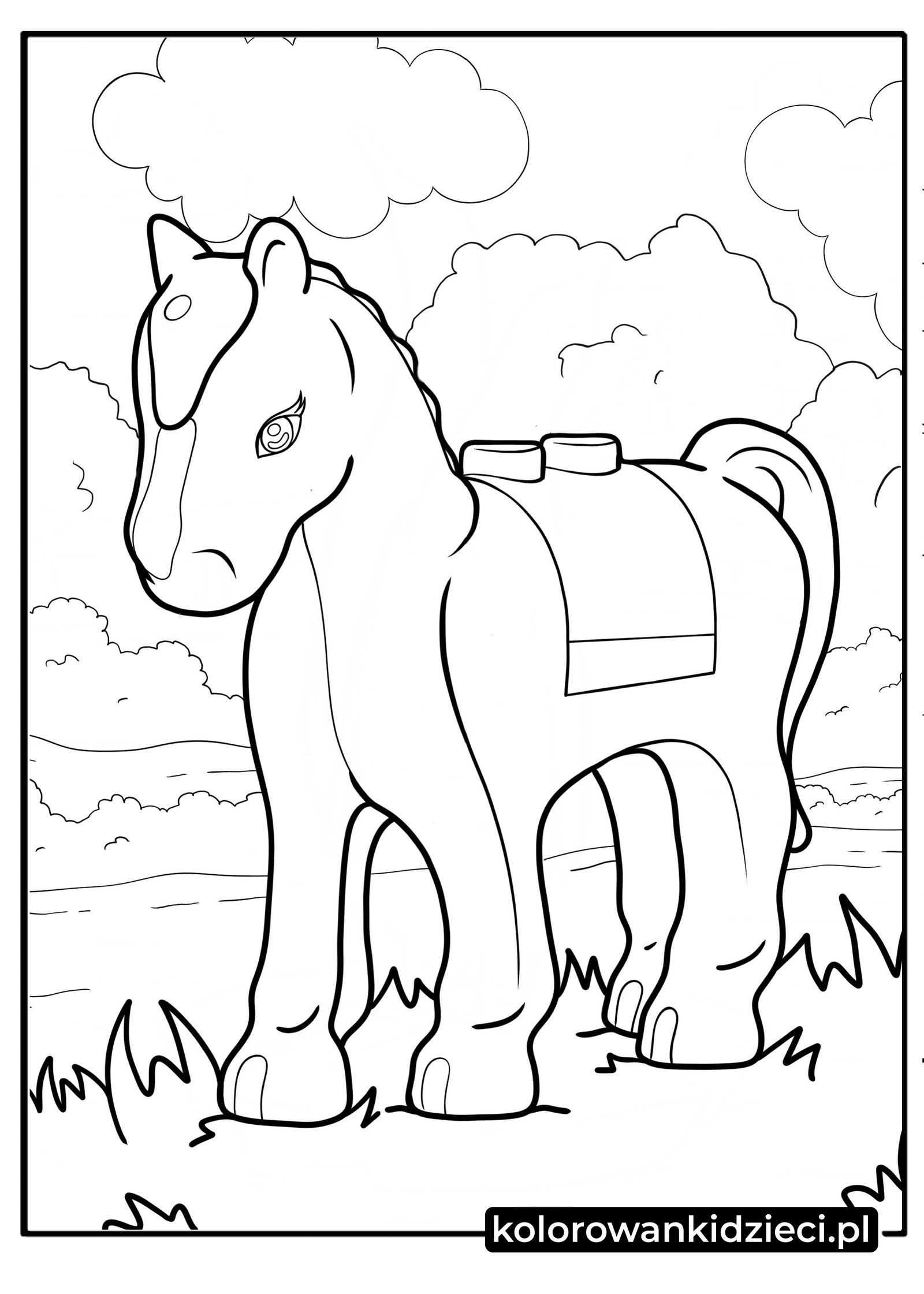 Figurka konia z klocków LEGO z charakterystycznymi wypustkami na grzbiecie – konik do kolorowania dla dzieci.