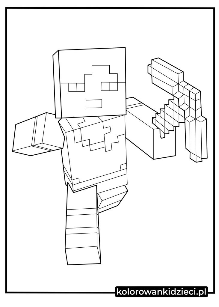 alex minecraft kolorowanka - biegnąca postać Alex z kilofem z gry do druku