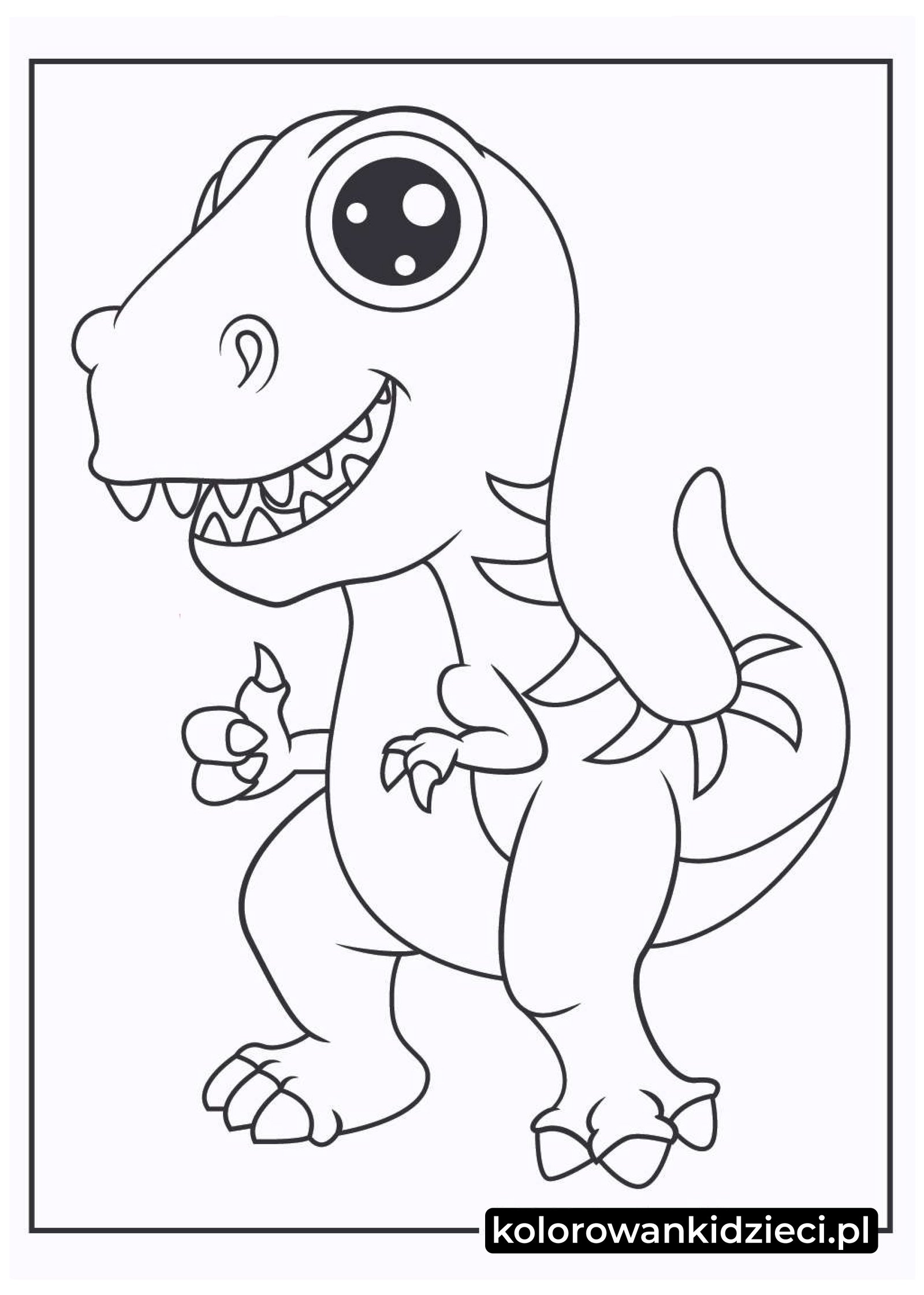 Kolorowanka dla dzieci – sympatyczny dinozaur Tyranozaur T-Rex trzymający kciuk w górze