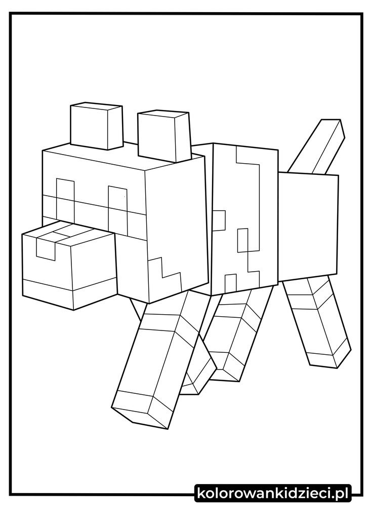 kolorowanka minecraft pies - sympatyczny kwadratowy pies w rzucie izometrycznym do druku