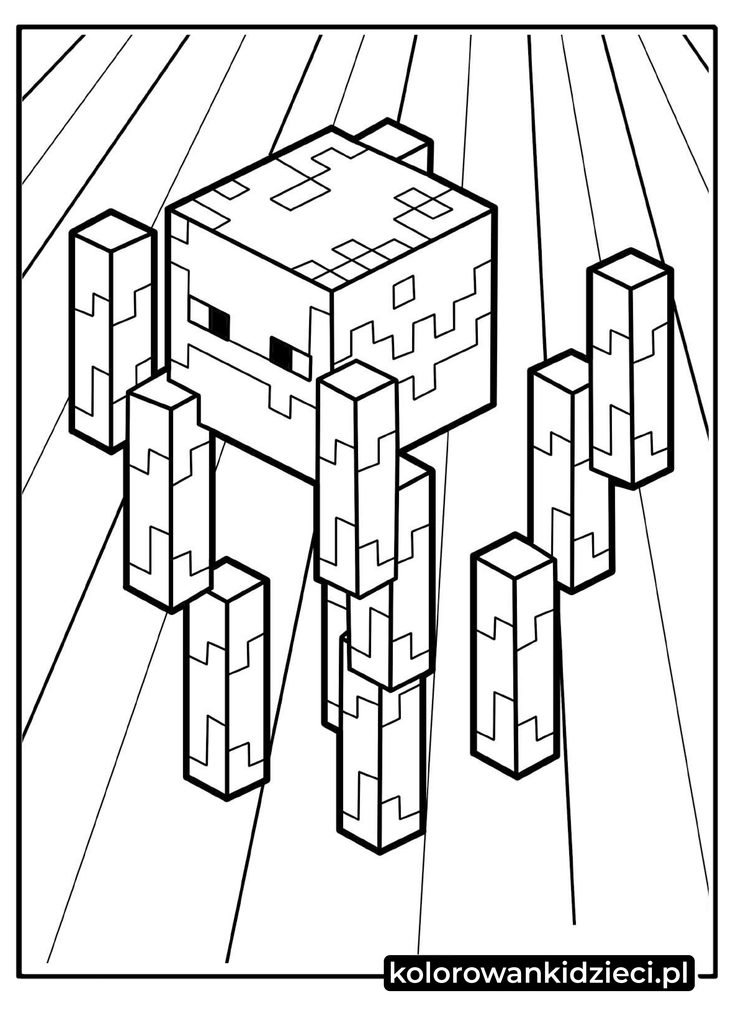 kolorowanki minecraft blaze - kanciasty ognisty potwór z Netheru w rzucie izometrycznym do druku