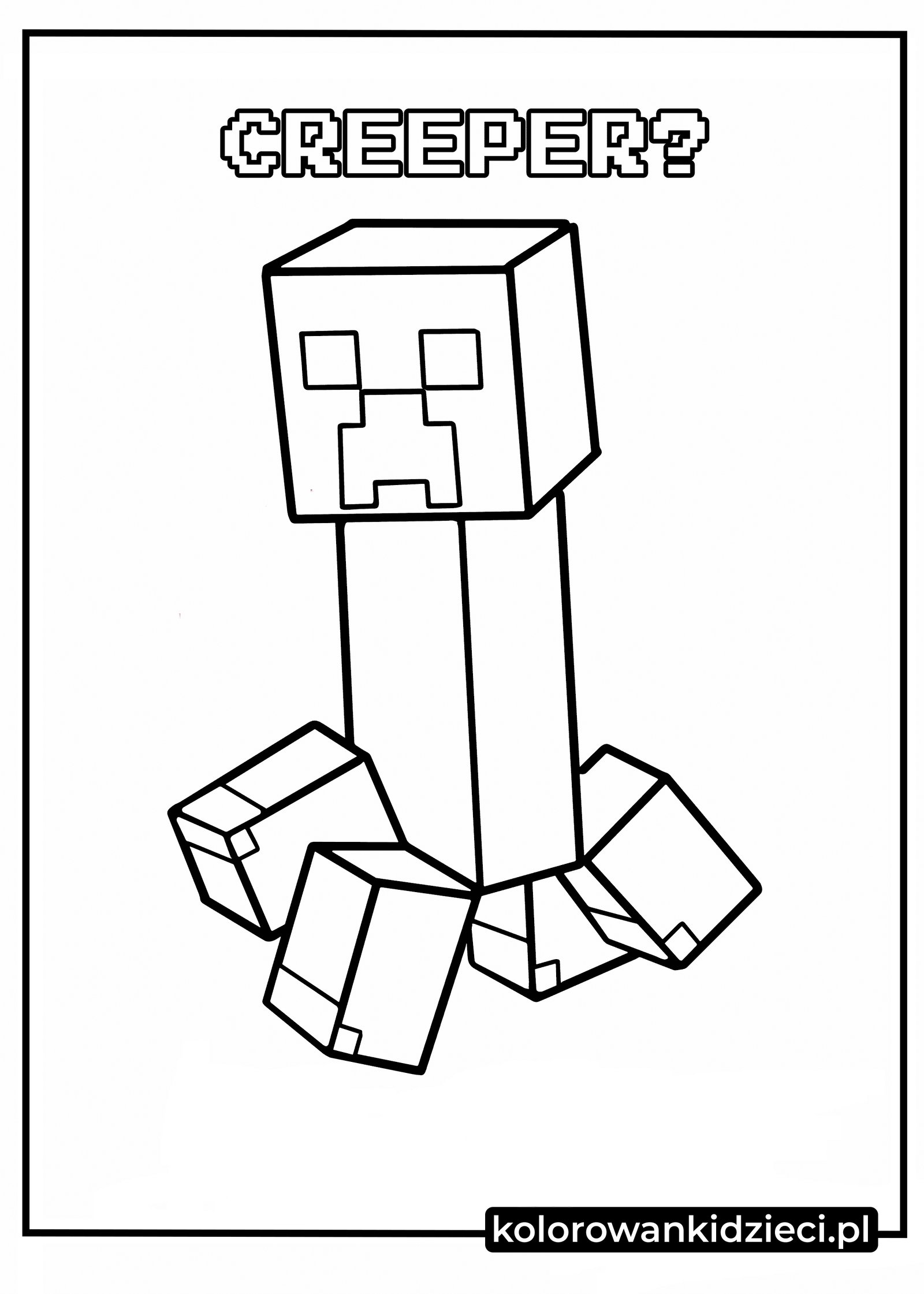 Kolorowanki Minecraft – Klasyczny Creeper na białym tle, prosty rysunek do druku PDF