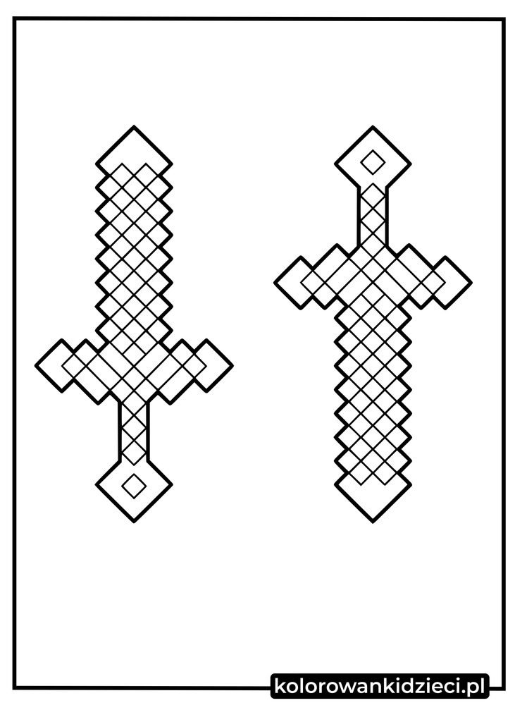 kolorowanki minecraft miecz - dwa pikselowe miecze z gry do druku