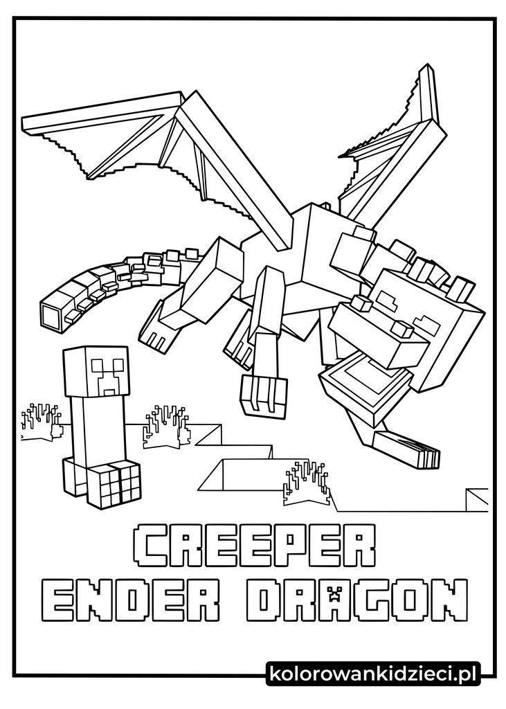 kolorowanki minecraft smok endu - potężny Smok Kresu i Creeper z gry do druku