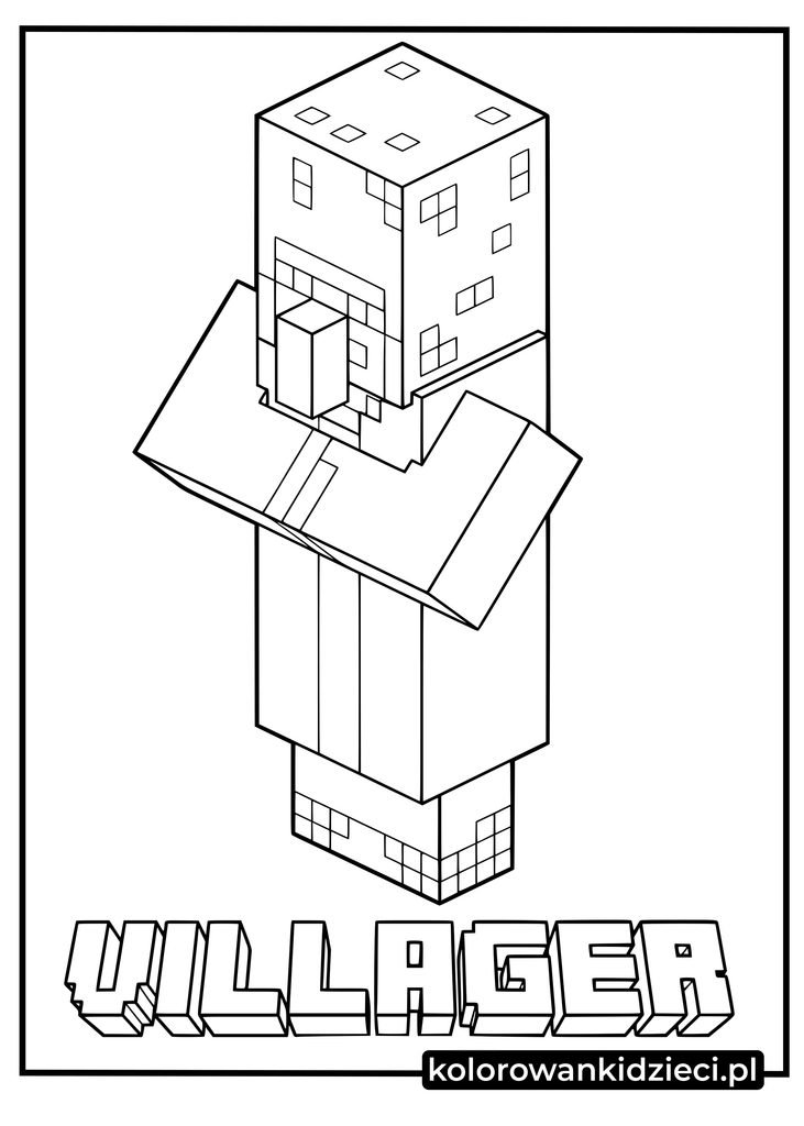 kolorowanki minecraft villager - kanciasty osadnik ze skrzyżowanymi rękami w rzucie izometrycznym do druku