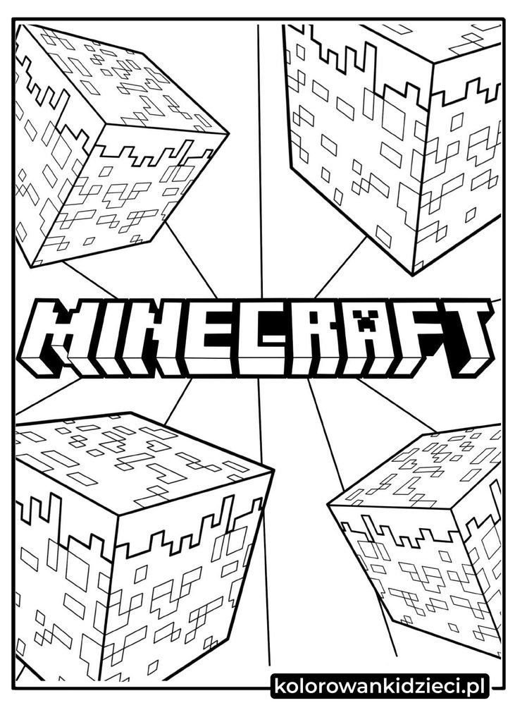 napis minecraft do druku - duże trójwymiarowe logo gry i pikselowe bloki do druku