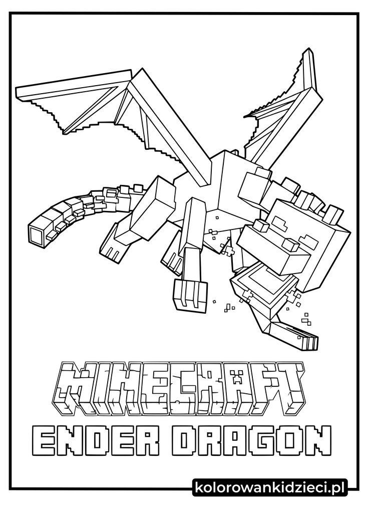 smok minecraft kolorowanka - potężny Smok Kresu (Ender Dragon) z gry do druku
