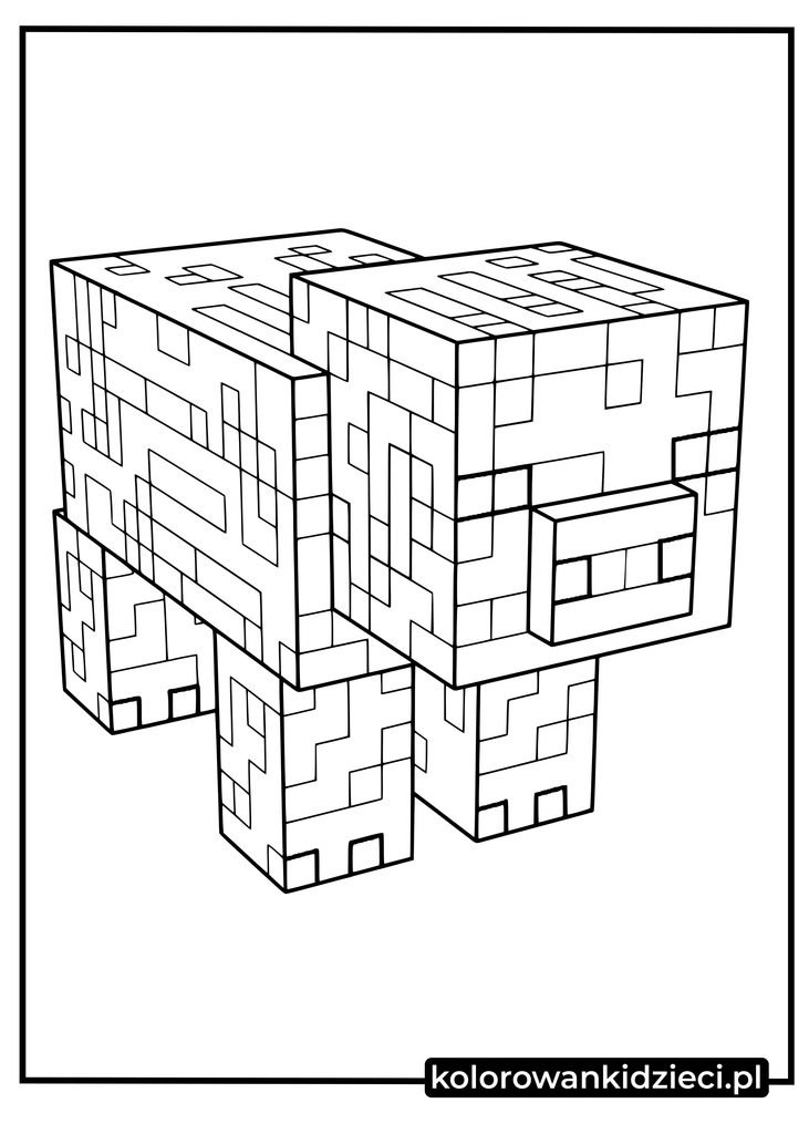 świnka minecraft kolorowanka - szczegółowa kanciasta świnka z gry do druku