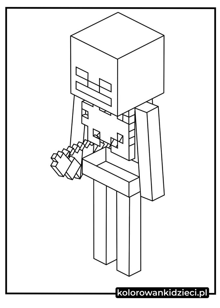 szkielet minecraft kolorowanka - kanciasty kościsty łucznik z gry do druku